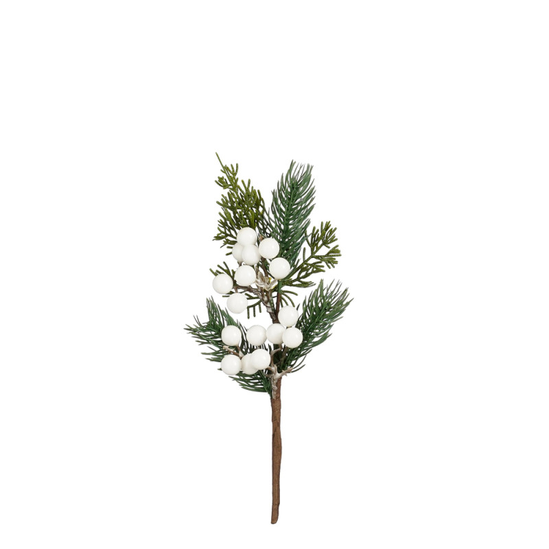 PICK DI PINO CON BACCHE BIANCHE 27CM