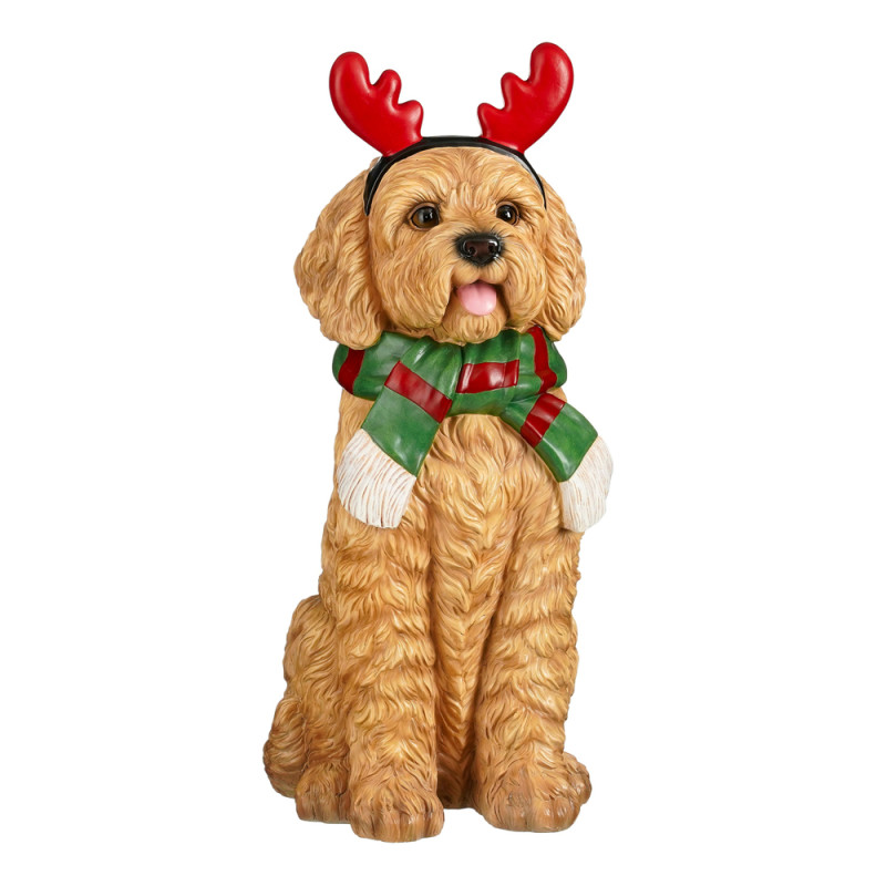 CANE LABRADOODLE NATALIZIO CON CORNA DI RENNA E SCIARPA 66CM