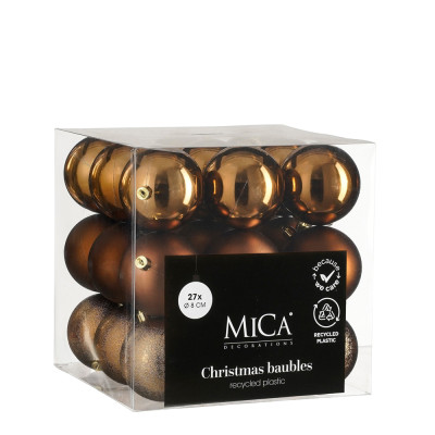 PALLINE PER ALBERO DI NATALE INFRANGIBILI MARRONI 8CM (27 PEZZI)