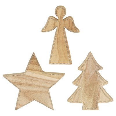 DECORO NATALIZIO IN LEGNO CON STRASS 15,5CM