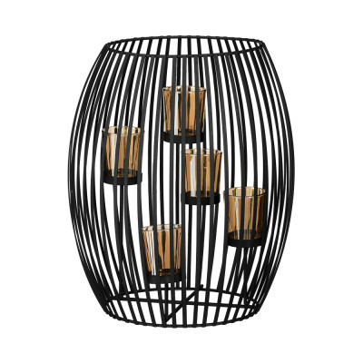 LANTERNA HURRICANE NERA CON PORTA T-LIGHT 29,5CM