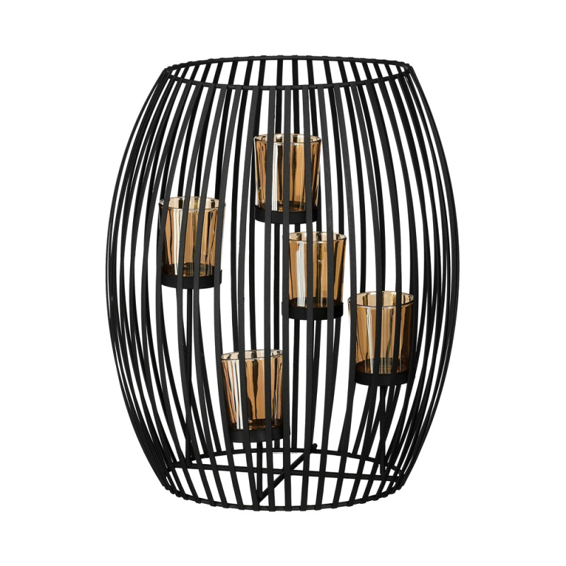 LANTERNA HURRICANE NERA CON PORTA T-LIGHT 29,5CM