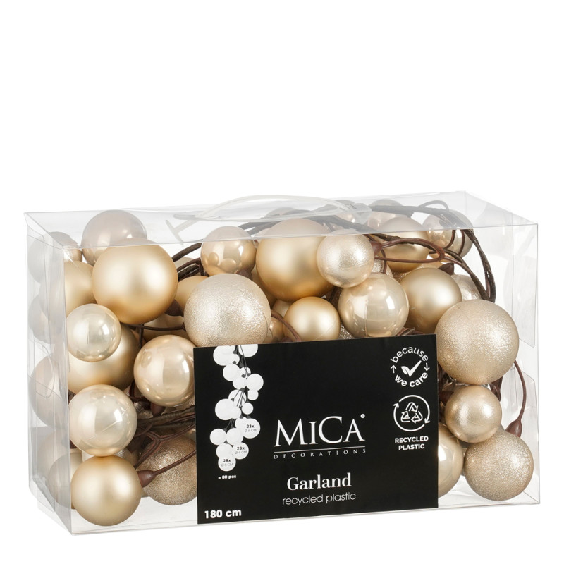 GHIRLANDA DI SFERE CREMA OPACHE E LUCIDE 180CM