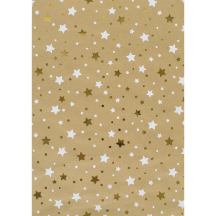 Carta Regalo Natalizia Stelle Oro e Bianco su Kraft. Incartare