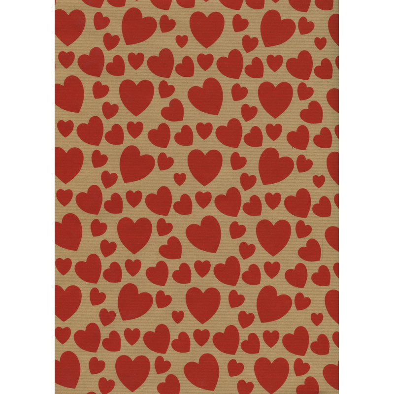 Carta Regalo Cuori Rossi su Fondo Avana. Incartare