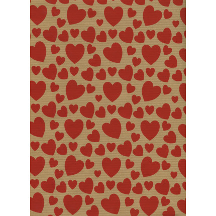 Carta Regalo Cuori Rossi su Fondo Avana. Incartare