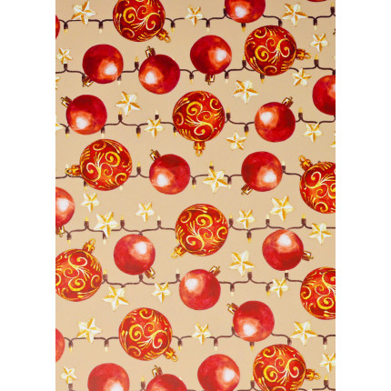 Bobina Carta Regalo Sfere Rosse Sfondo Beige
