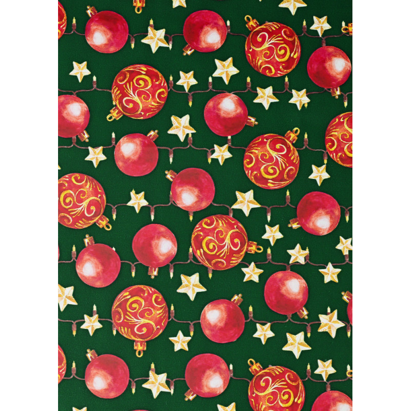 Bobina Carta Regalo Sfere Rosse Sfondo Verde