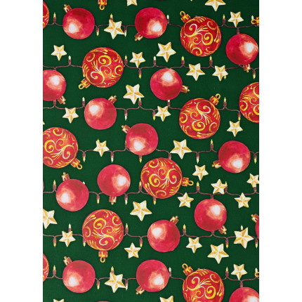 Bobina Carta Regalo Sfere Rosse Sfondo Verde