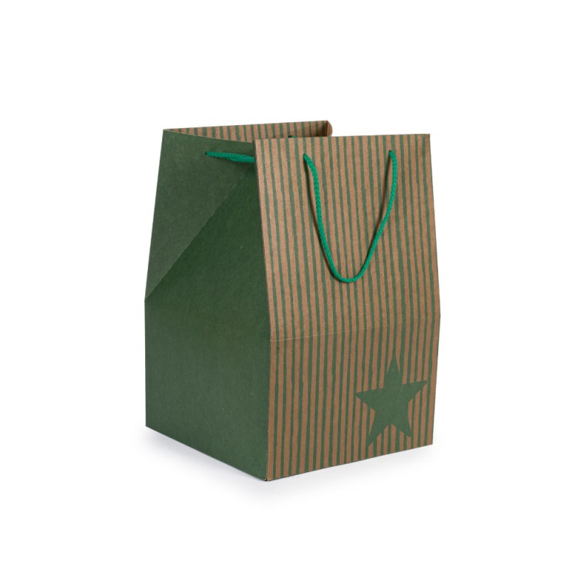 Shopper a Righe con Cordini Avana Verde