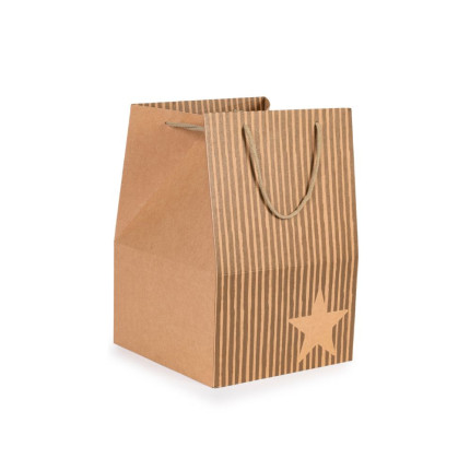 Shopper a Righe con Cordini Avana Marrone