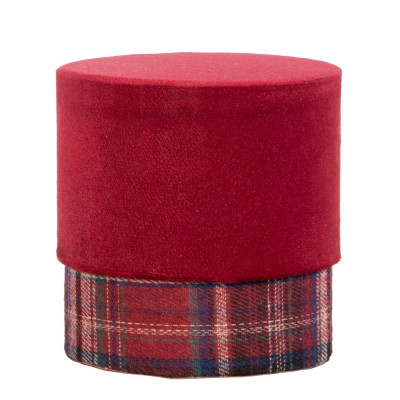 Scatola Tonda in Velluto Tartan Bordeaux 10cm