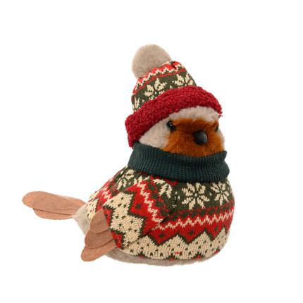 UCCELLINO CON MAGLIONE E CAPPELLO NATALIZIO 25CM