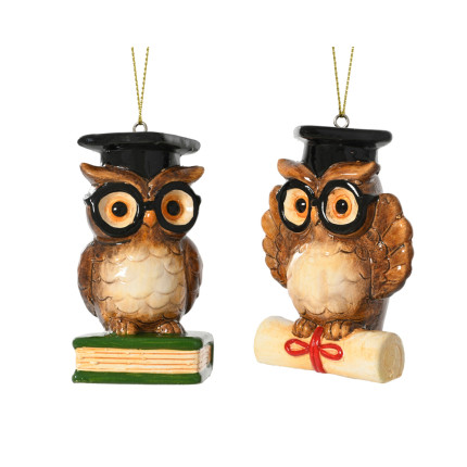 GUFO LAUREA CON OCCHIALI IN TERRACOTTA 9CM