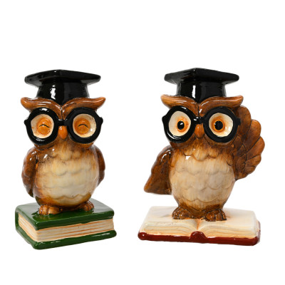 GUFO LAUREA IN TERRACOTTO CON OCCHIALI 11,5CM