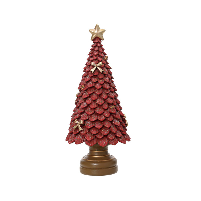 ALBERO DECORATIVO IN POLIRESINA ROSSO CON FIOCCHI ORO 23CM
