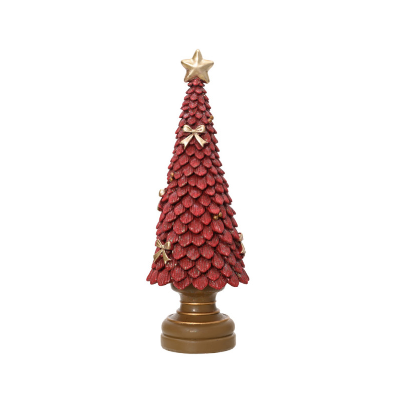 ALBERO DECORATIVO IN POLIRESINA ROSSO CON FIOCCHI ORO 23CM