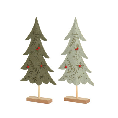 ALBERELLO DECORATIVO IN FELTRO VERDE CON POMPON ROSSI 25CM