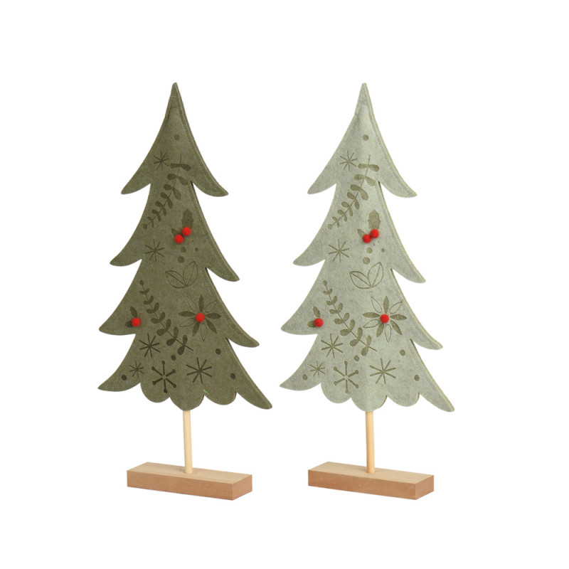 ALBERELLO DECORATIVO IN FELTRO VERDE CON POMPON ROSSI 25CM