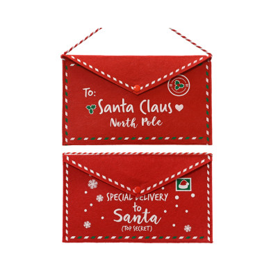 LETTERA DECORATIVA A BABBO NATALE CON TIMBRO IN PANNO ROSSO 17CM