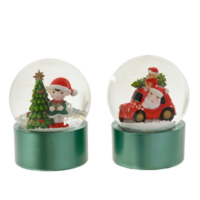 SNOW GLOBE NATALIZIO IN VETRO CON BASE VERDE 9,5CM