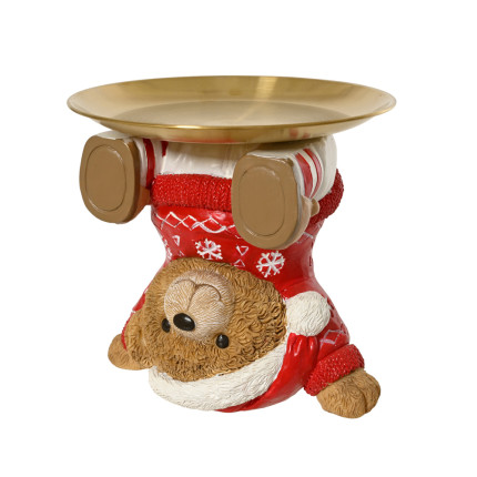 ORSO DECORATIVO IN POLIRESINA CON VASSOIO ORO 18CM