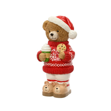ORSO CON MAGLIONCINO E BISCOTTO IN POLIRESINA 37CM