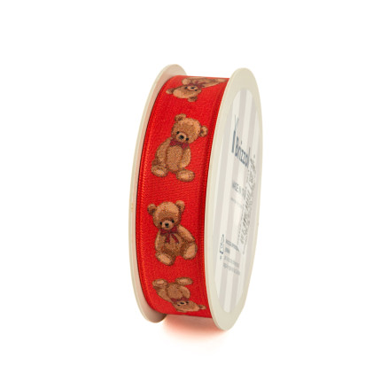 Nastro Tessuto Orsacchiotti rosso 25mm