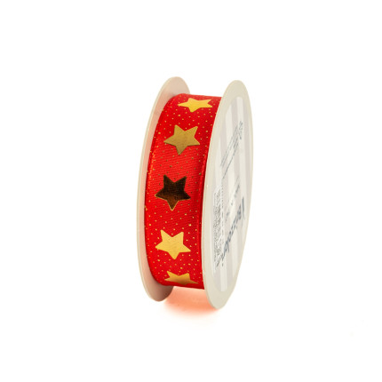 Nastro Tessuto  rosso con Stelle Oro