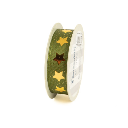 Nastro Tessuto verde con Stelle Oro