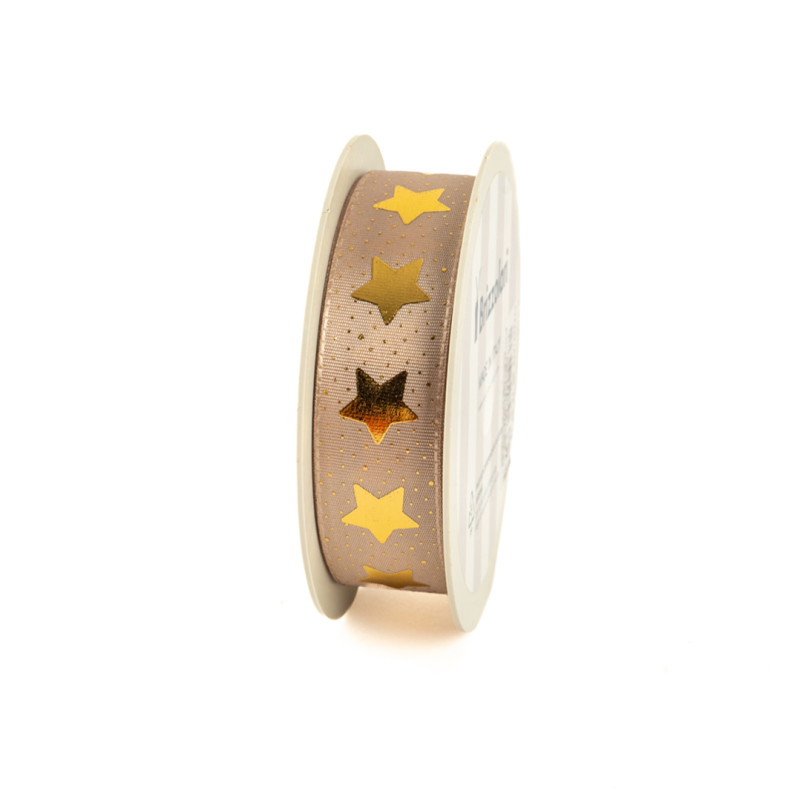 Nastro Tessuto tortora con Stelle Oro