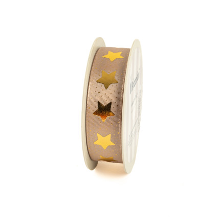 Nastro Tessuto tortora con Stelle Oro