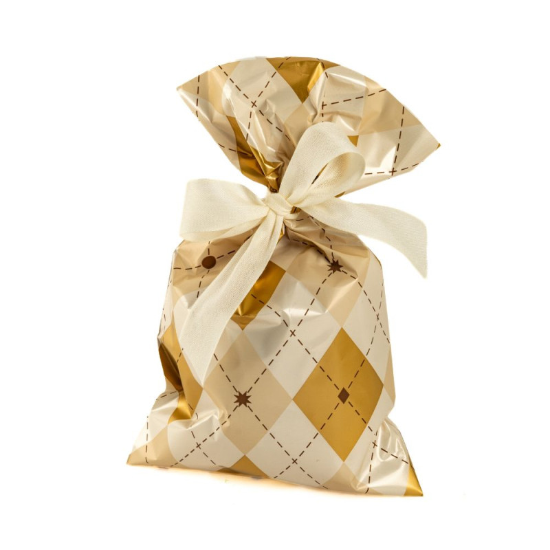 Buste Regalo in Polipropilene Tartan Oro (25 Pezzi)