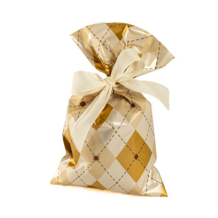 Buste Regalo in Polipropilene Tartan Oro (25 Pezzi)