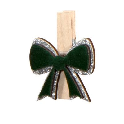 Molletta in Legno con Fiocco Verde (6 Pezzi)