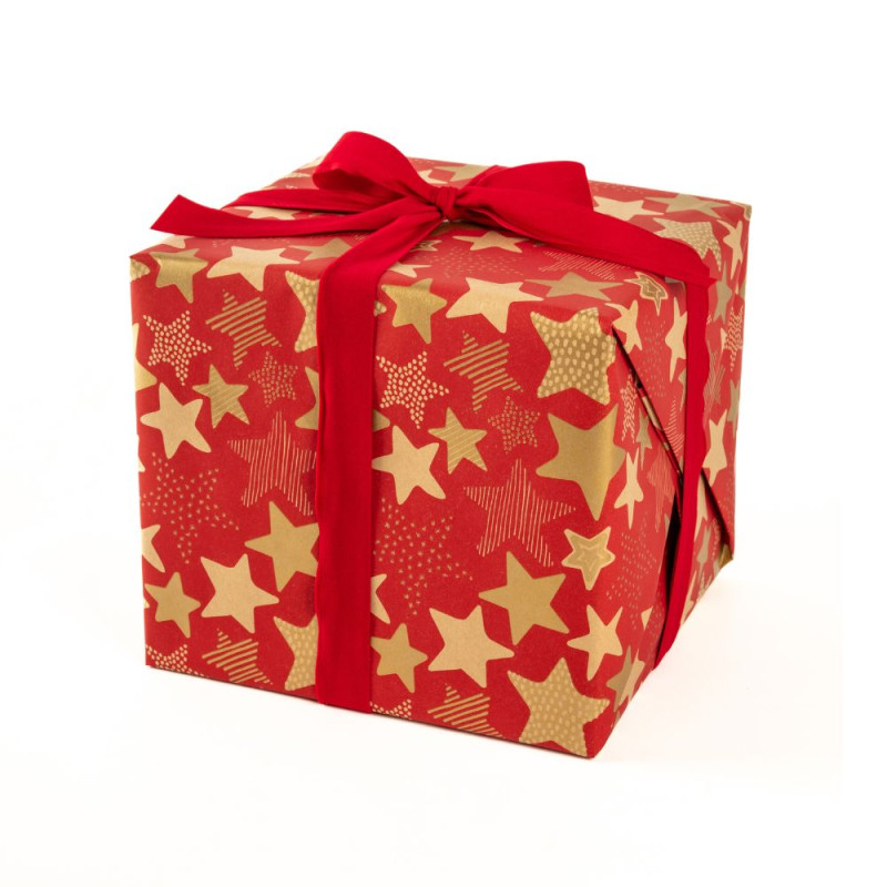Bobina Carta Regalo Kraft Rossa Stelle Oro