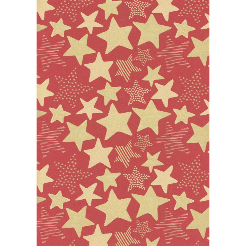 Bobina Carta Regalo Kraft Rossa Stelle Oro