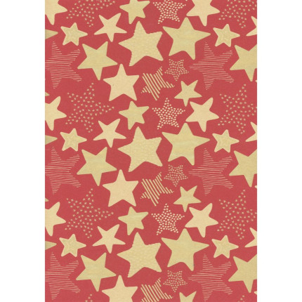 Bobina Carta Regalo Kraft Rossa Stelle Oro