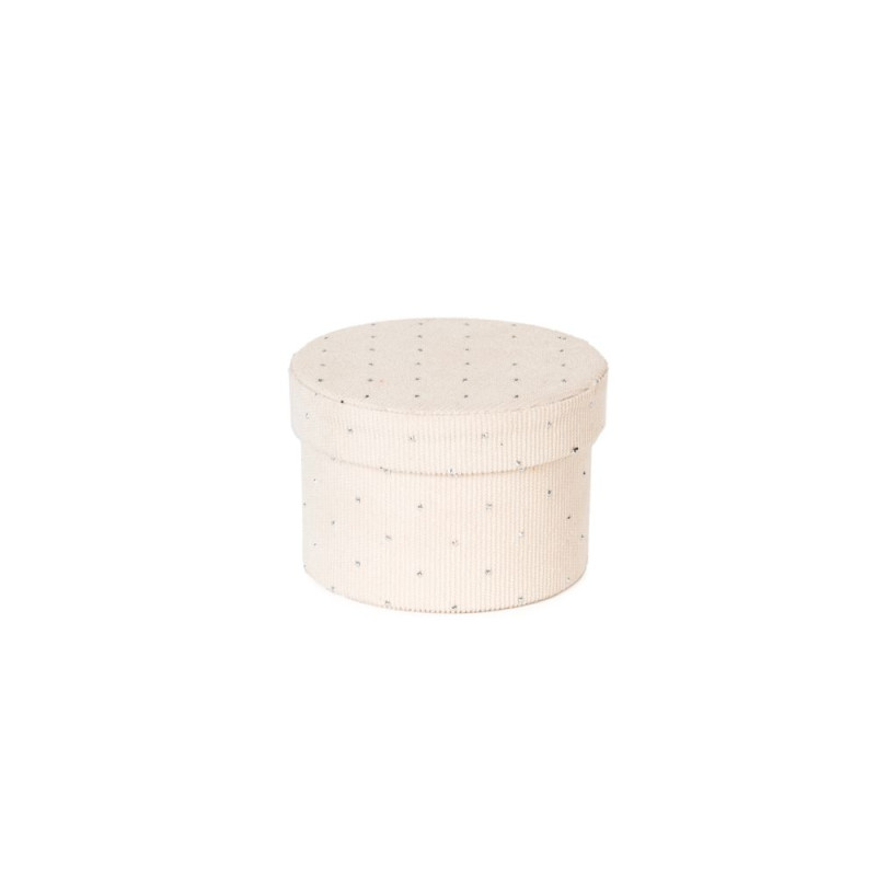 Scatola Tonda Tessuto con Strass Bianca