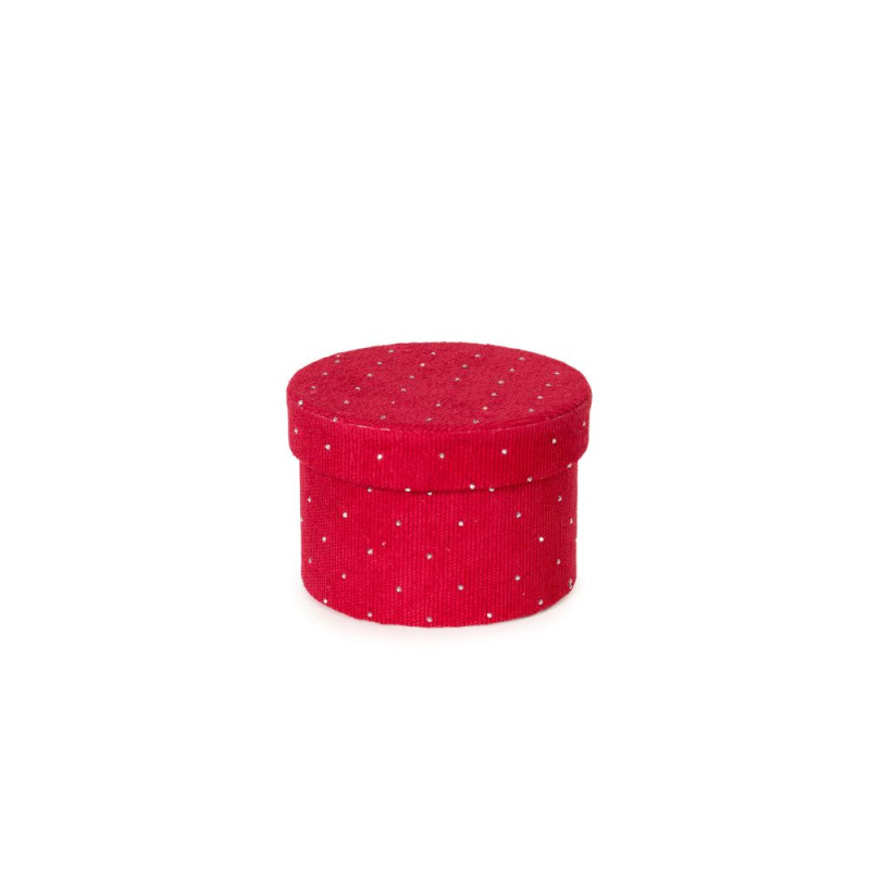 Scatola Tonda Tessuto con Strass Rossa