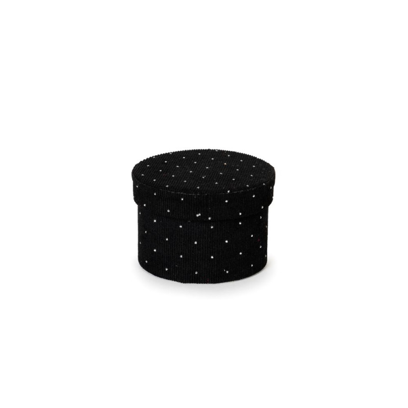 Scatola Tonda Tessuto con Strass Nera