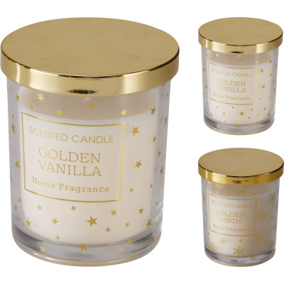 CANDELA IN VETRO CON COPERCHIO IN METALLO ORO 10CM