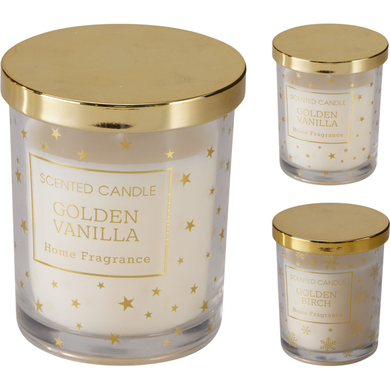 CANDELA IN VETRO CON COPERCHIO IN METALLO ORO 10CM