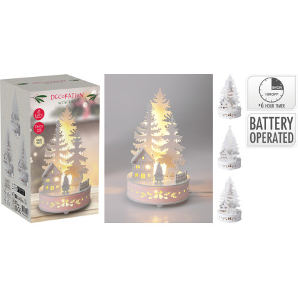 DECORAZIONE IN LEGNO LED CON ALBERI A BATTERIA