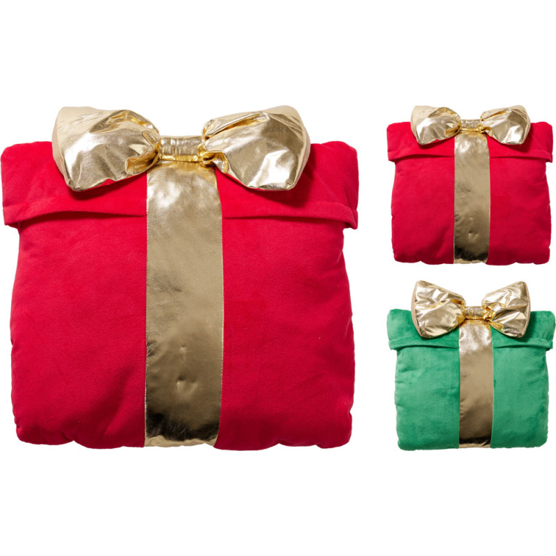CUSCINO PACCO REGALO CON FIOCCO ORO 40X40CM