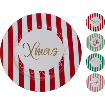 PIATTO NATALIZIO A RIGHE IN PLASTICA 33CM