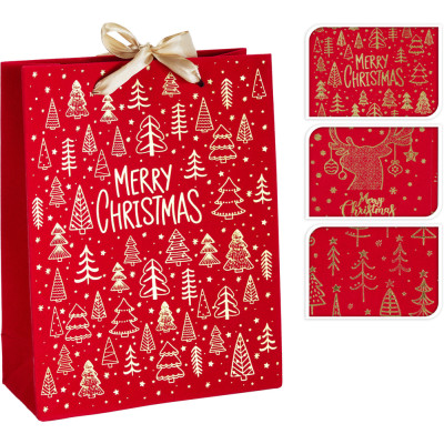 BORSA REGALO MERRY CHRISTMAS IN CARTA E VELLUTO ROSSO