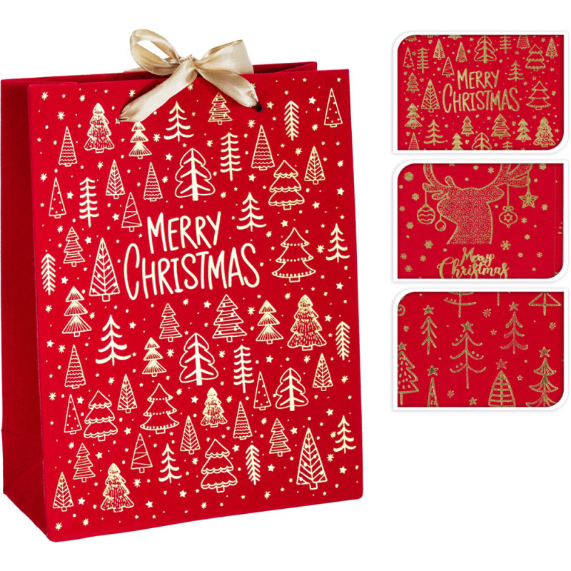 BORSA REGALO MERRY CHRISTMAS IN CARTA E VELLUTO ROSSO