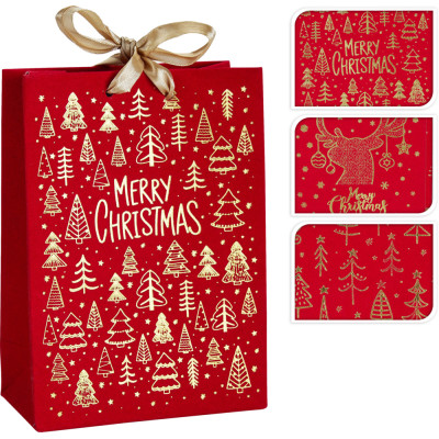 BORSA REGALO MERRY CHRISTMAS IN CARTA E VELLUTO ROSSO