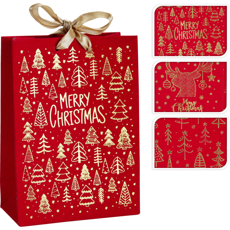 BORSA REGALO MERRY CHRISTMAS IN CARTA E VELLUTO ROSSO